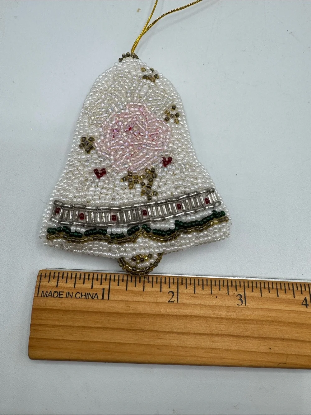 2 VTG Hand Beaded Embroidered Christmas Holiday Ornaments Bell Wreath